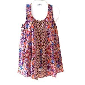 Sheer Zac & Rachel tank top Boho multicolor blue pink flowing casual size S